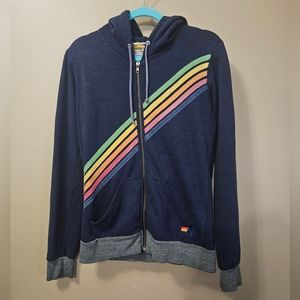 Aviator Nation Unizex Rainbow Stripes Zip Up Hoodie Size S Cotton Blend